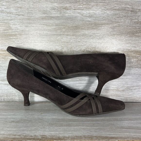 STUART WEITZMAN Women’s Dark Brown Strappy Suede Leather Pumps Heels Size 9.5 N - Picture 7 of 9